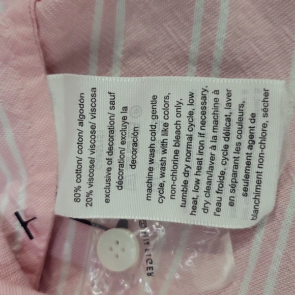 TOMMY HILFIGER Pink Cotton Viscose Stripe Pocket Roll-Tab Sleeve Button Down - Picture 13 of 13